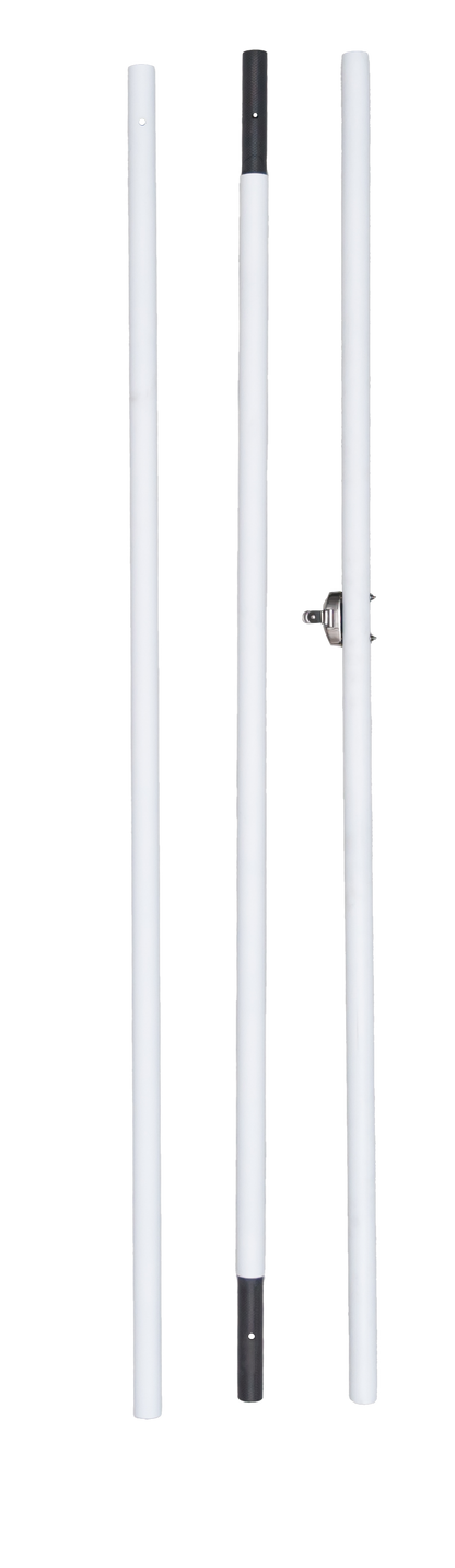 Set of white poles with black accents on a white background