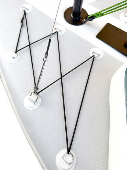 Necklace with white pendants on a display stand