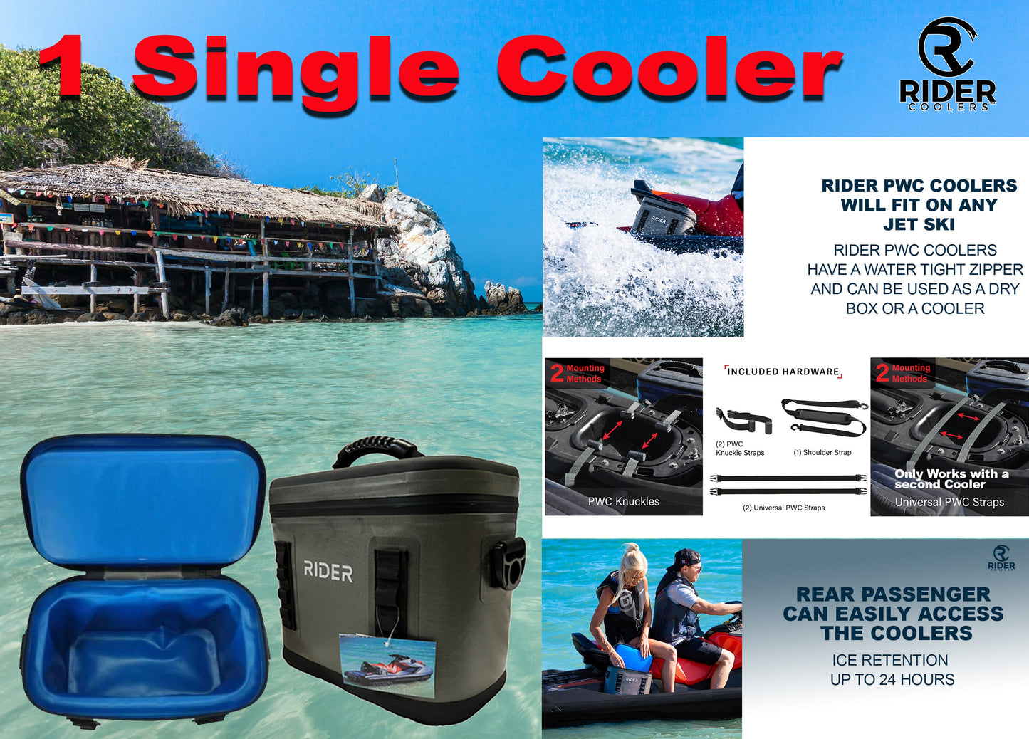 Rider Coolers RC-101 Single PWC Cooler | Jet Ski, Kayak & Paddle Board Cooler