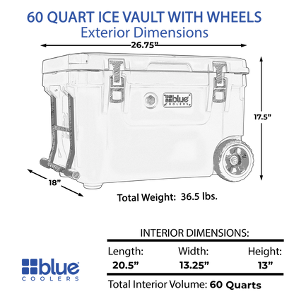 60 Quart Ice Vault Roto-Molded Cooler with Wheels