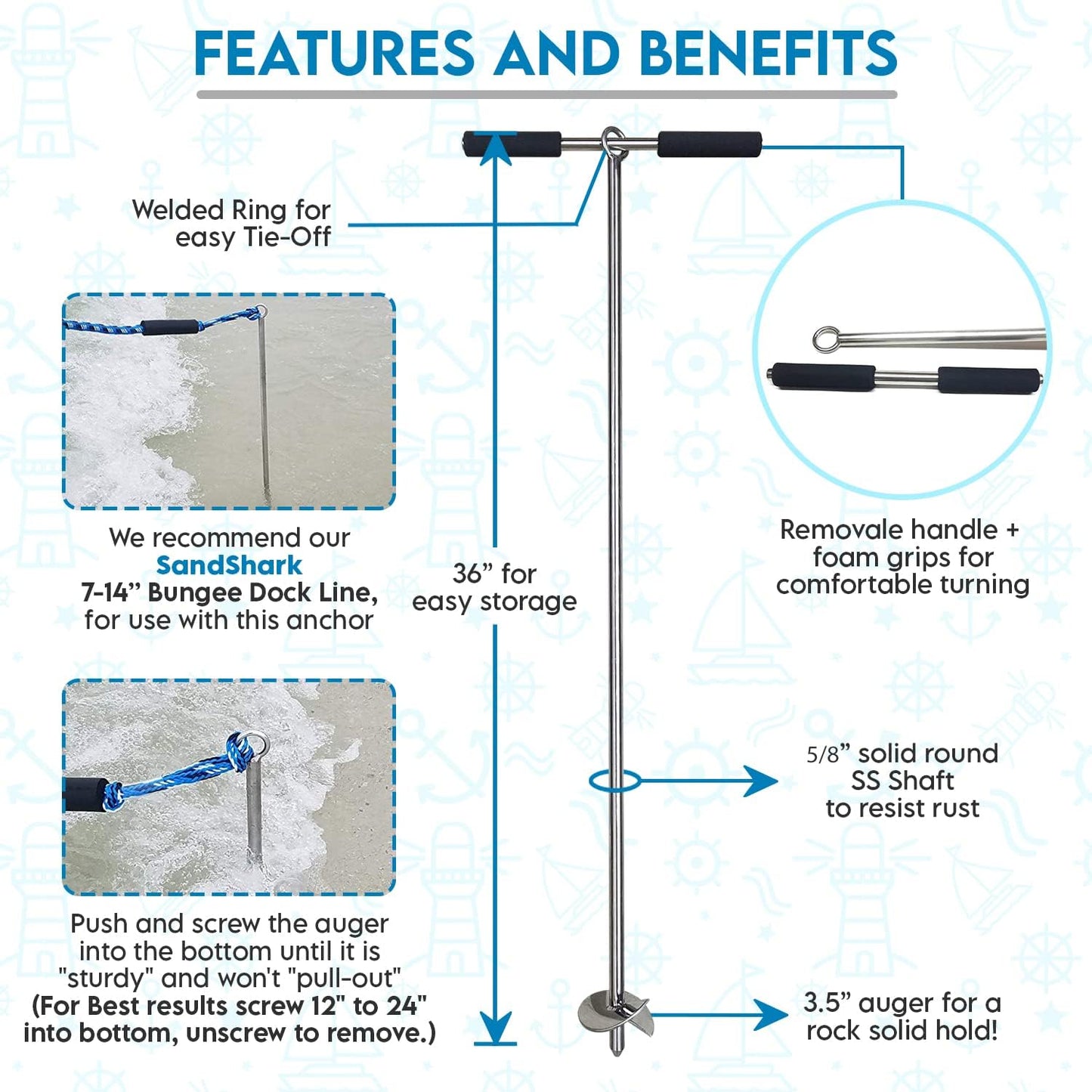 Lite 36 Anchor â€“ Reliable, Portable Anchor for Boats and Pontoons - Inflatable Anchor