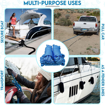 4-Pack Premium Dock Lines â€“ Heavy Duty for Boats, Jet Skis, and Pontoons (1/2"x15')