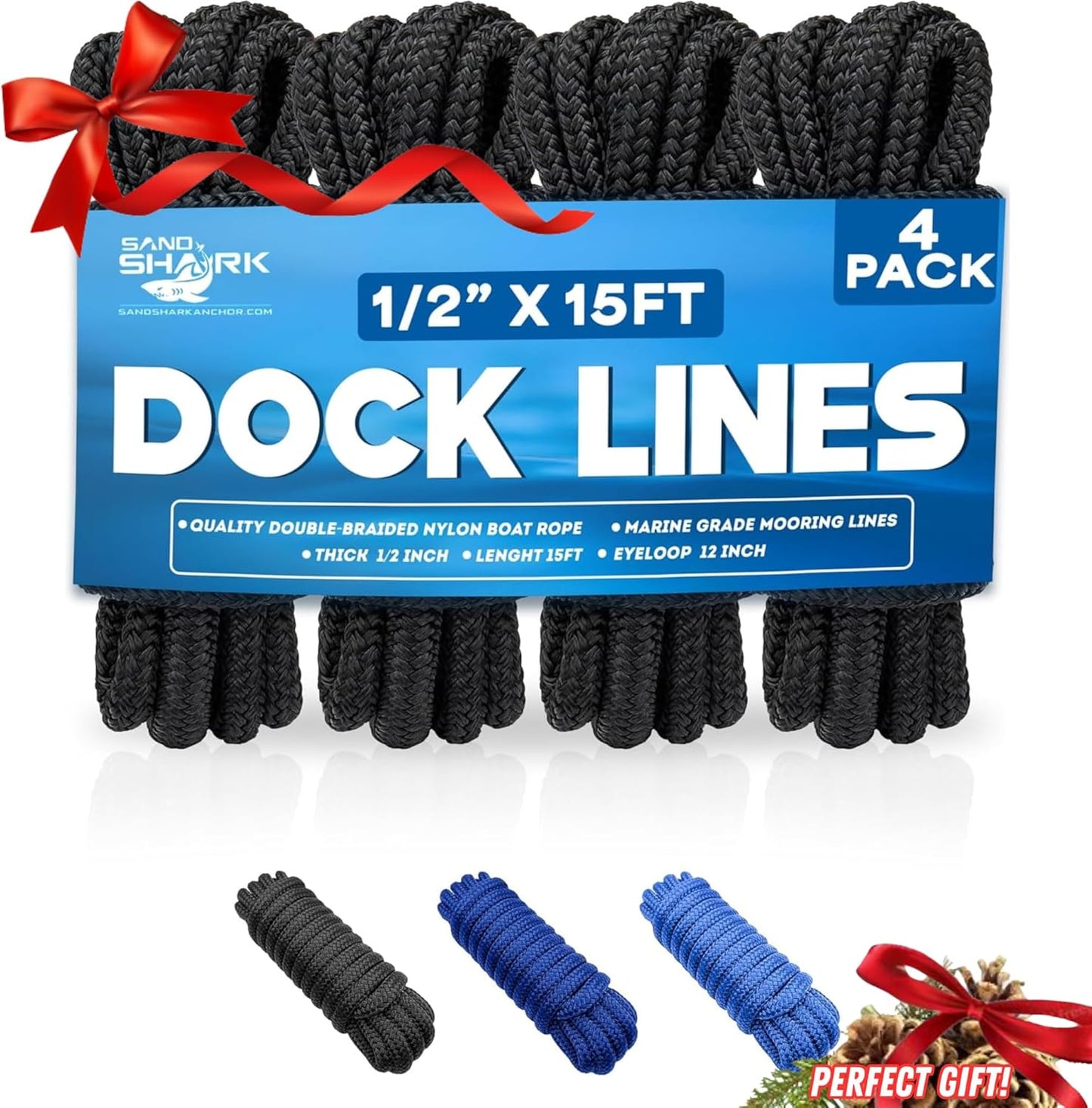 4-Pack Premium Dock Lines â€“ Heavy Duty for Boats, Jet Skis, and Pontoons (1/2"x15')