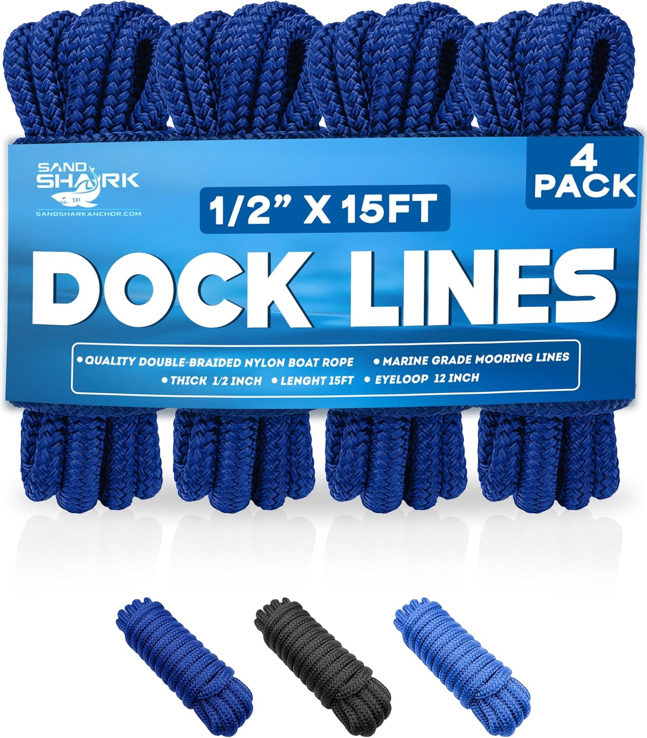 4-Pack Premium Dock Lines â€“ Heavy Duty for Boats, Jet Skis, and Pontoons (1/2"x15')