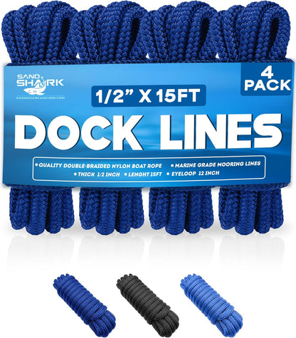 4-Pack Premium Dock Lines â€“ Heavy Duty for Boats, Jet Skis, and Pontoons (1/2"x15')