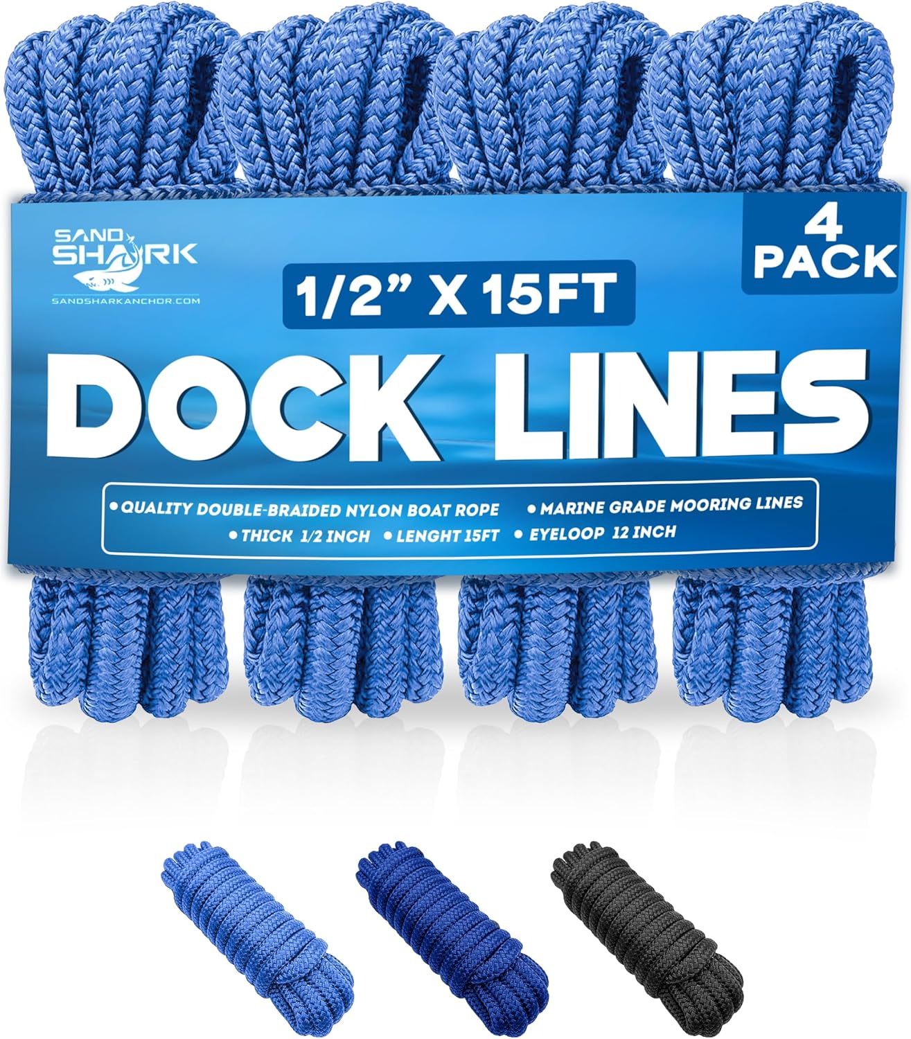 4-Pack Premium Dock Lines â€“ Heavy Duty for Boats, Jet Skis, and Pontoons (1/2"x15')