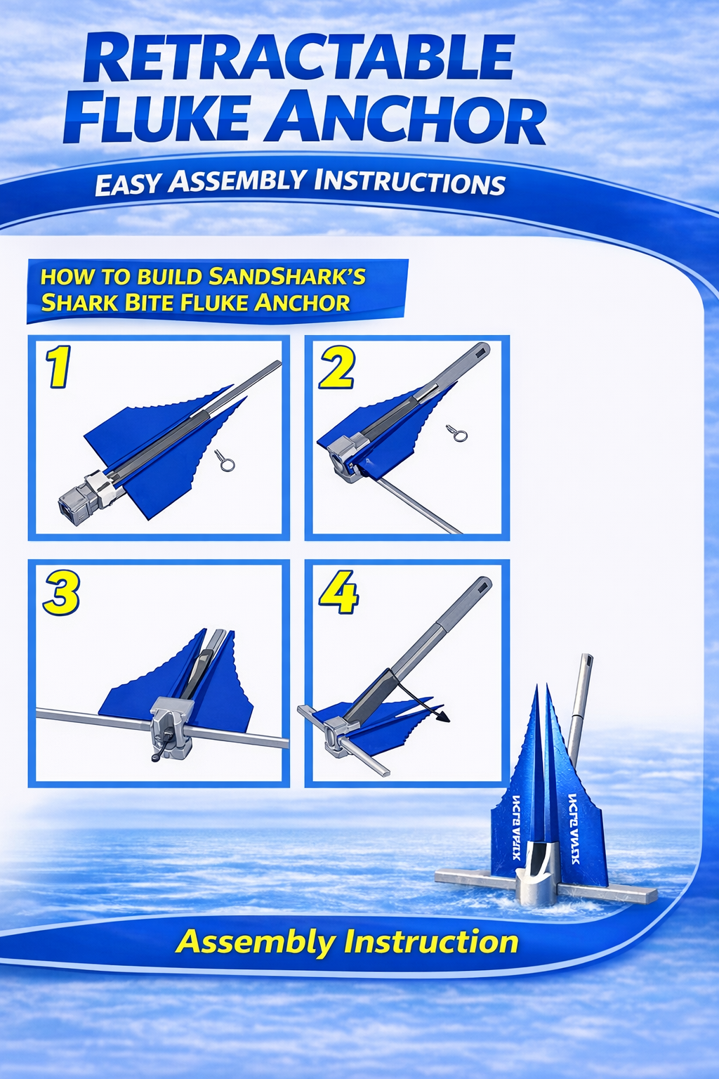 Mini Fluke Anchorâ€“ Compact, Powerful Anchor for Jet Skis, PWCs, Kayak, & Small Boats (Anchor, Line, Case)