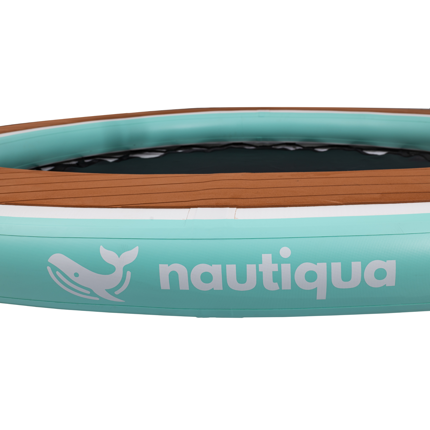 Teal and brown boat with Nautiqua logo on a white background