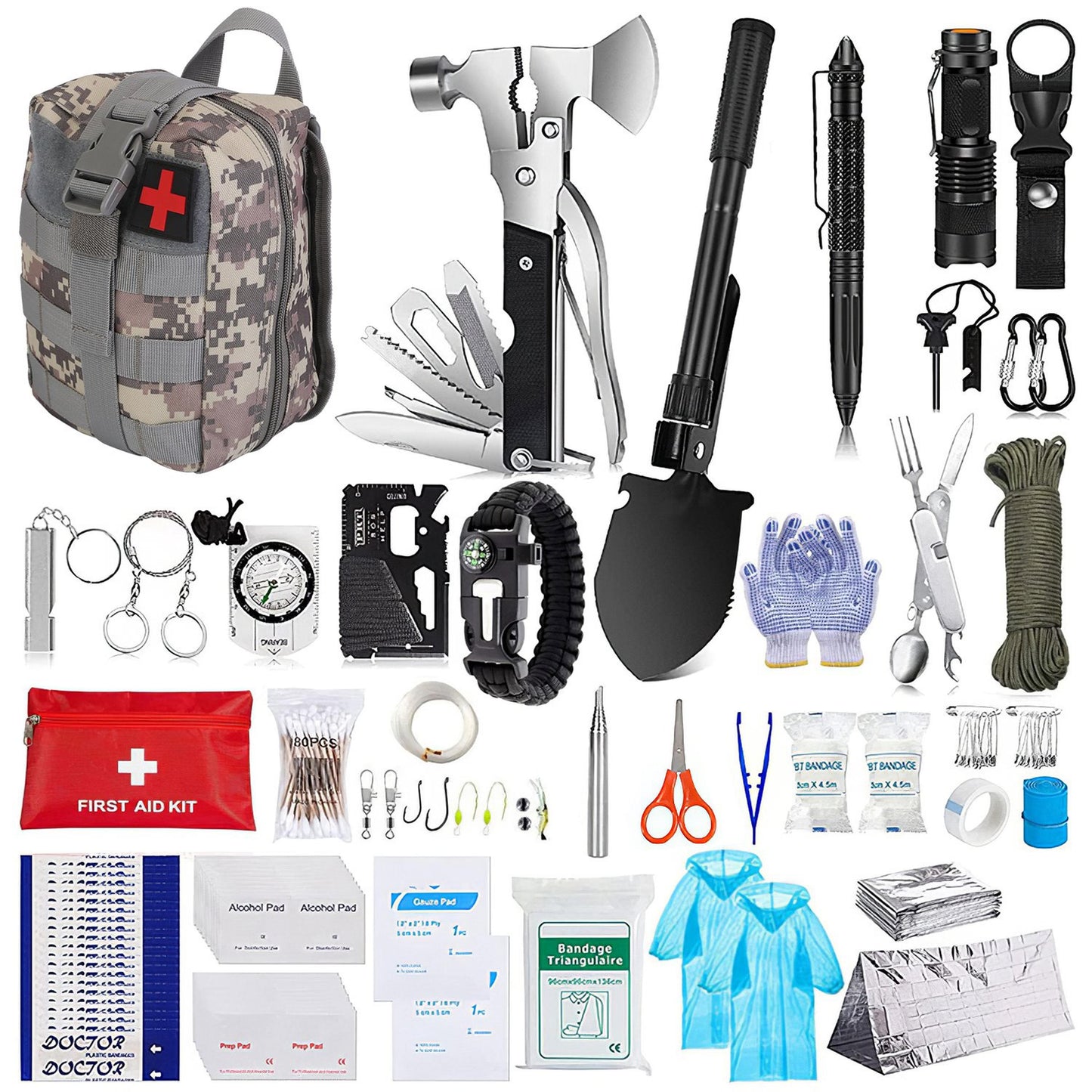 125-Piece Emergency Survival Kit - Tactical First Aid Gear for Camping & Hiking