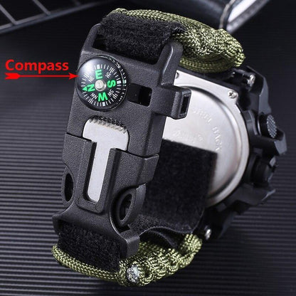 Military Survival Watch with Compass & Whistle – Waterproof 30M