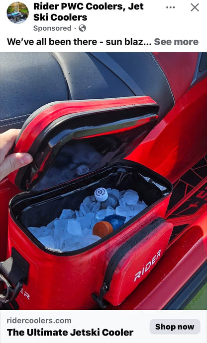 red cooler open with ice