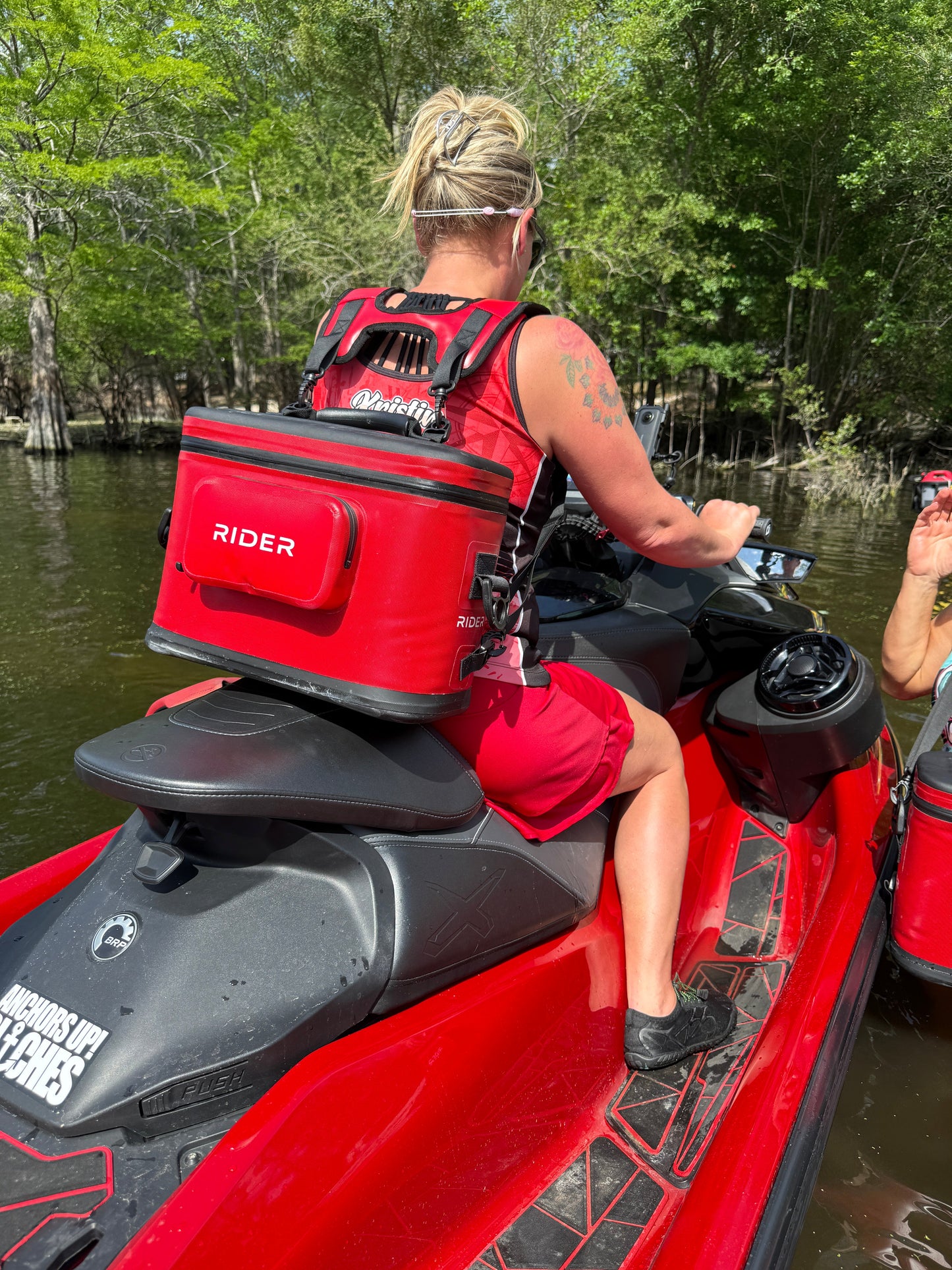 Showing cooler on a jet ski