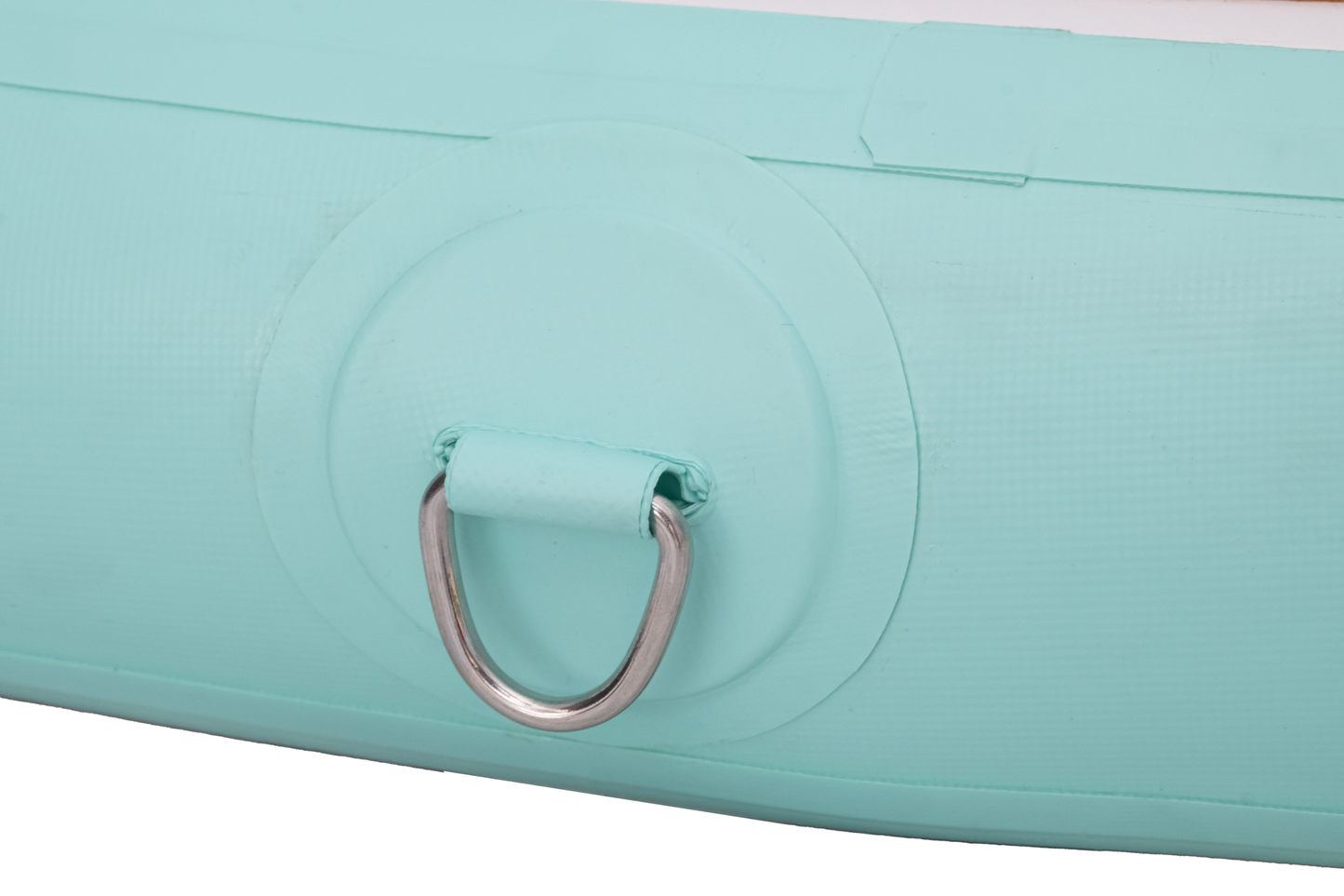 Light blue suitcase with a silver handle on a white background