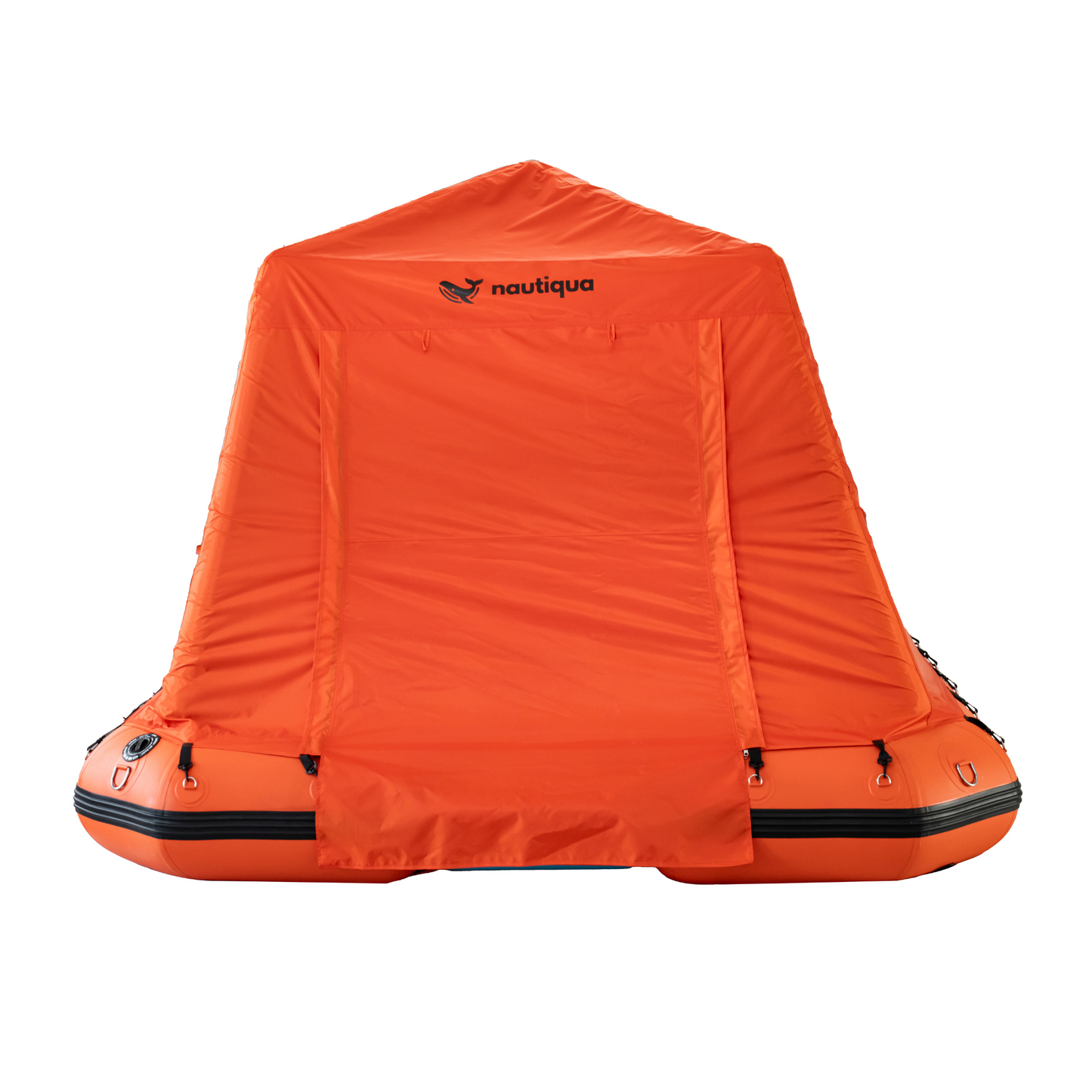 Orange inflatable boat with Nautique logo on a white background