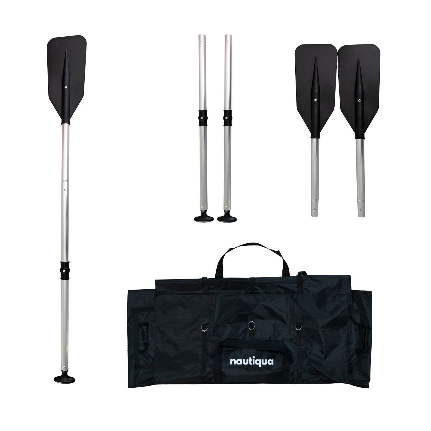 Paddle set with oars and carrying case on a white background, featuring the Nautica brand.