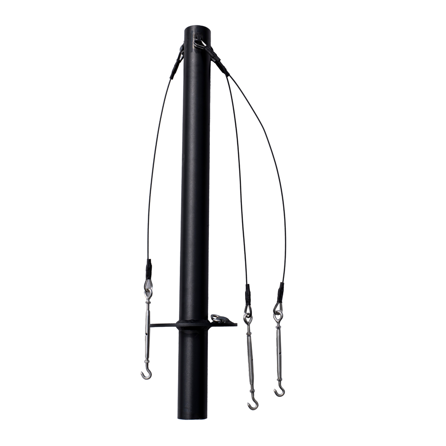 Black metal rod with hooks on a white background
