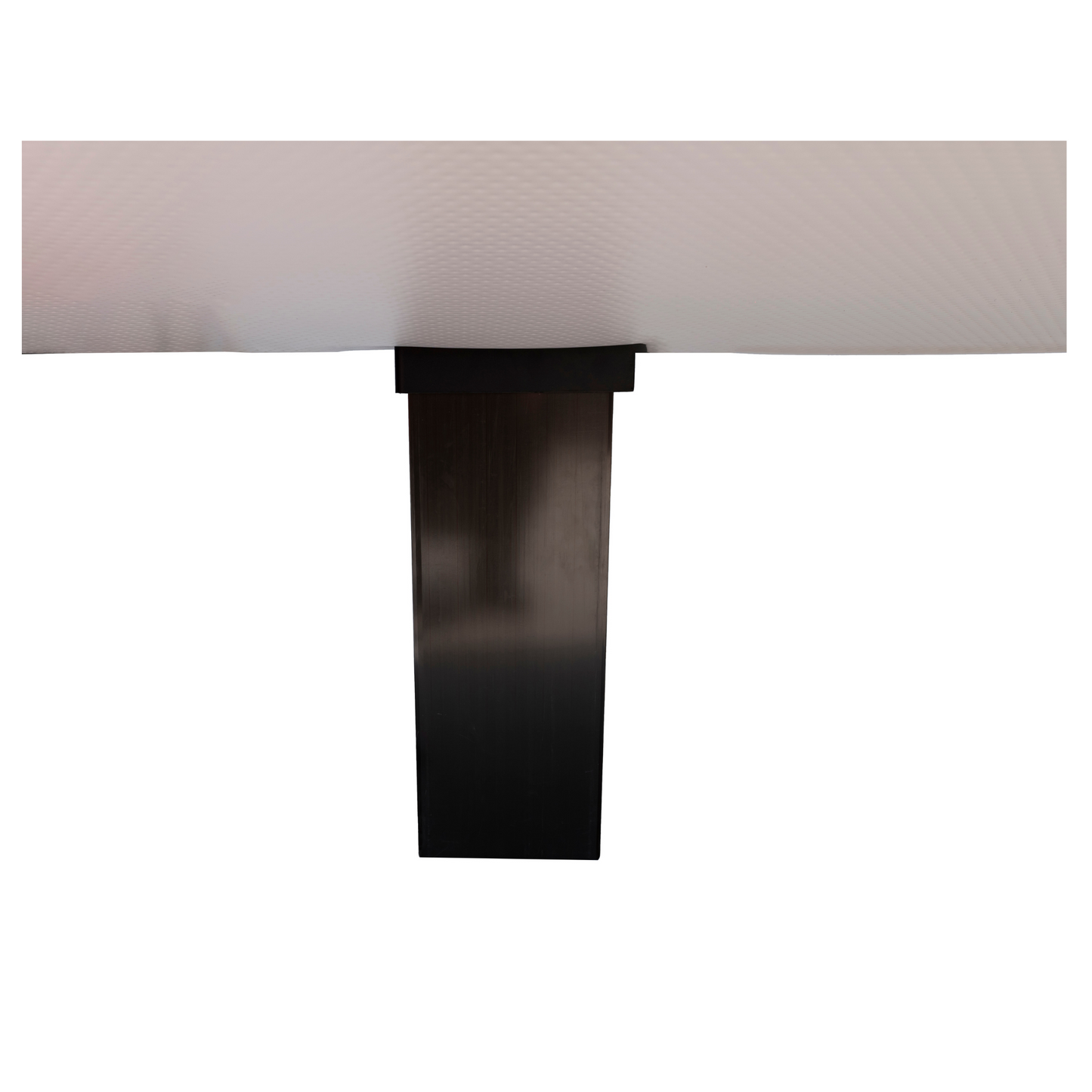 Table with a white top and black base on a white background
