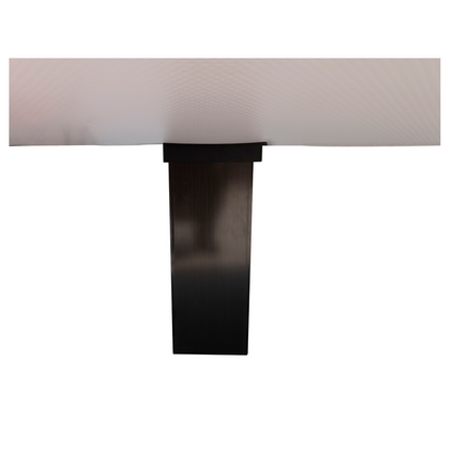 Table with a white top and black base on a white background