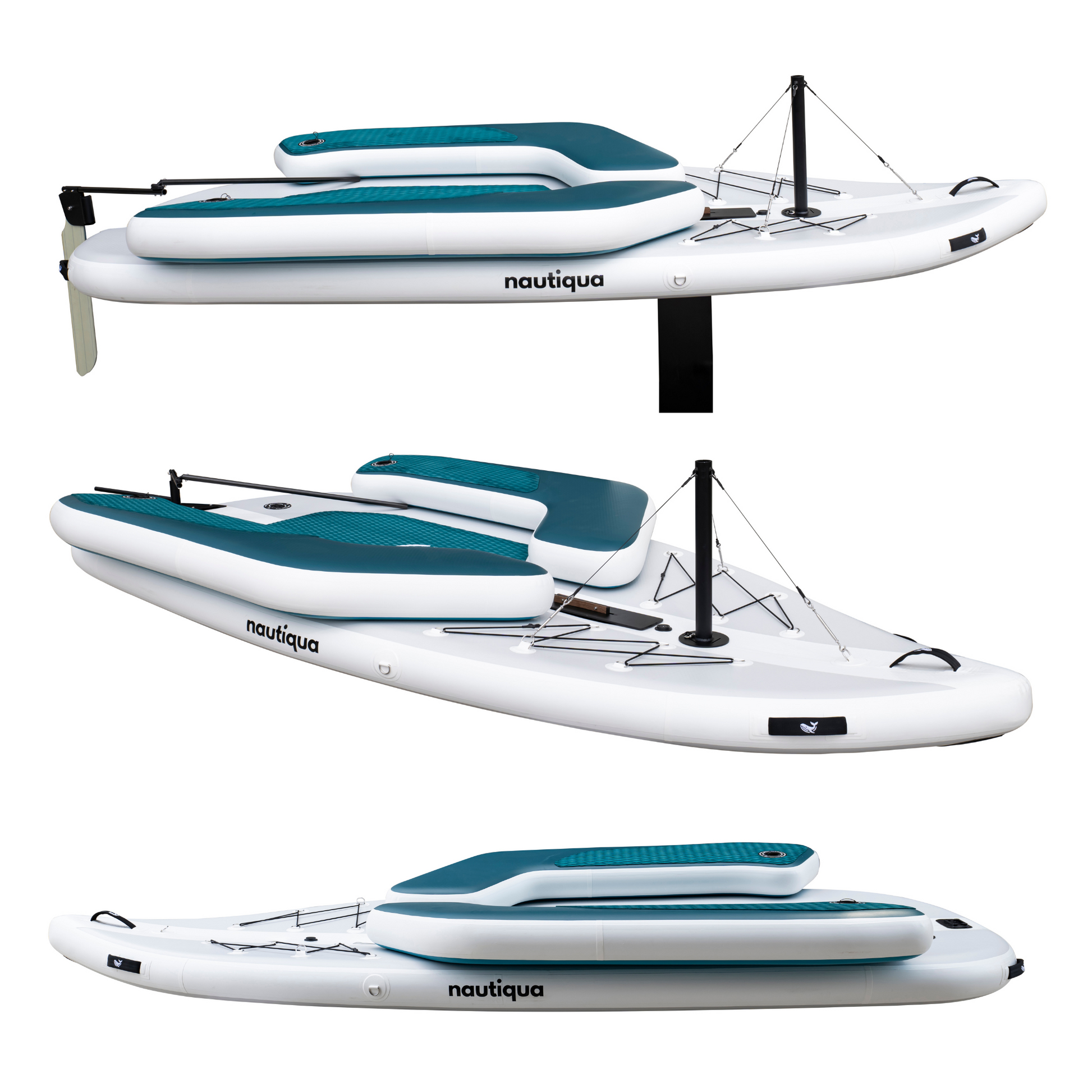 Nautiqua inflatable watercraft with a sail on a white background