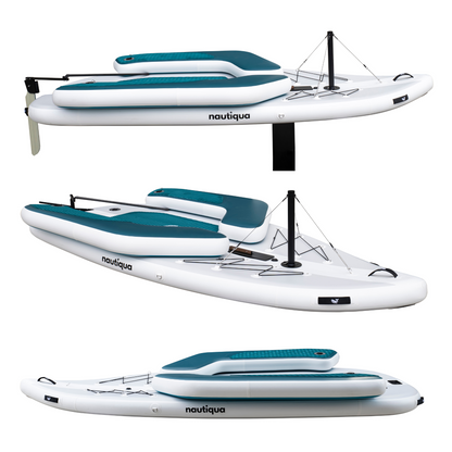 Nautiqua inflatable watercraft with a sail on a white background