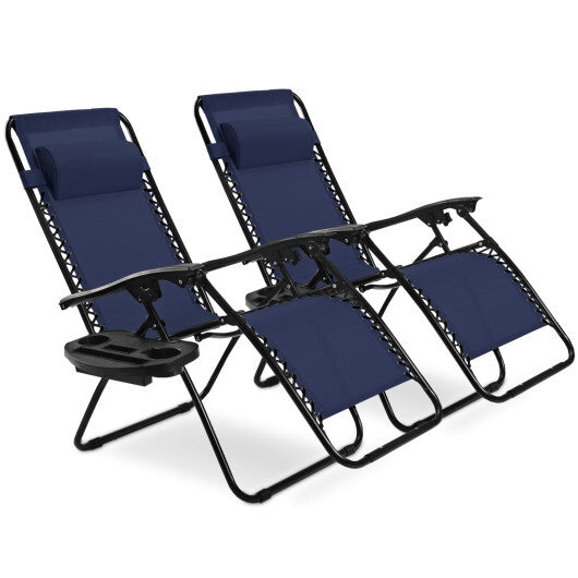 2 Pieces Folding Lounge Chair with Zero Gravity-Navy - Color: Navy