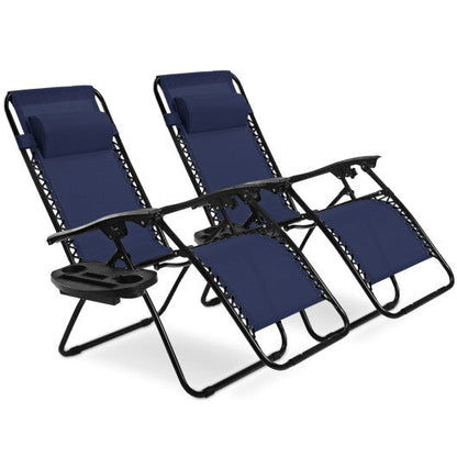 2 Pieces Folding Lounge Chair with Zero Gravity-Navy - Color: Navy