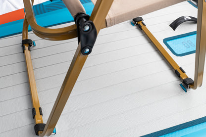Folding chair with wheels on a tiled floor