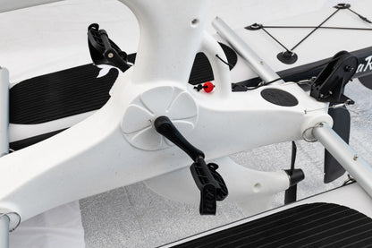 Close-up of a white drone with black propellers on a snowy background
