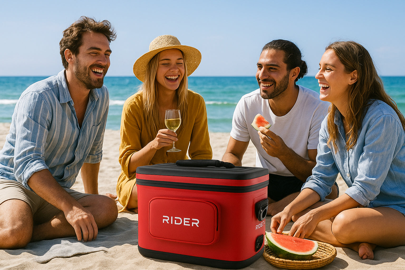 4 people with coolers