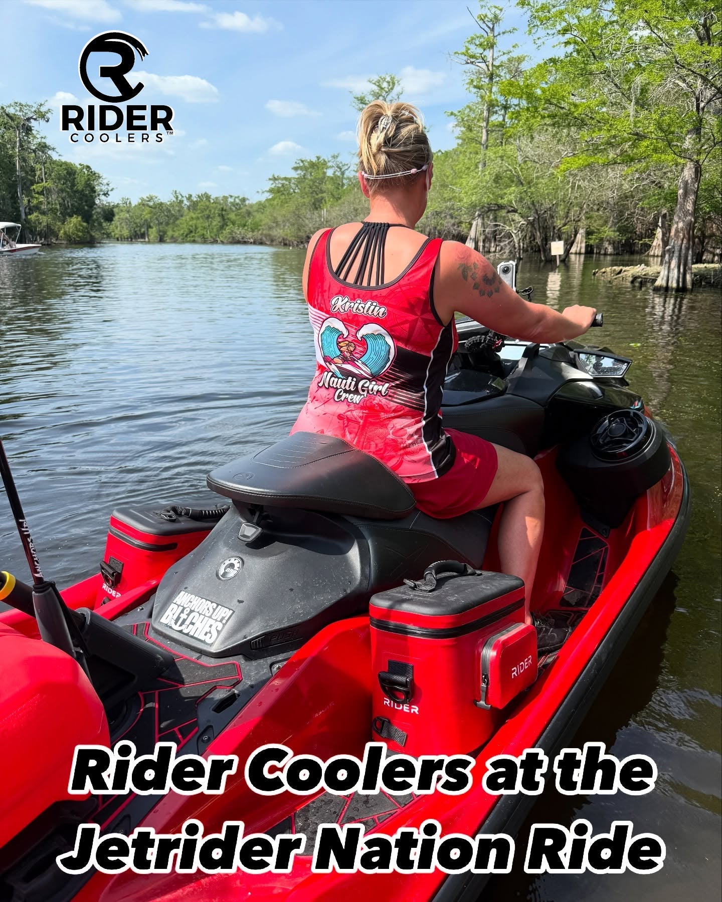 Showing cooler on a jet ski