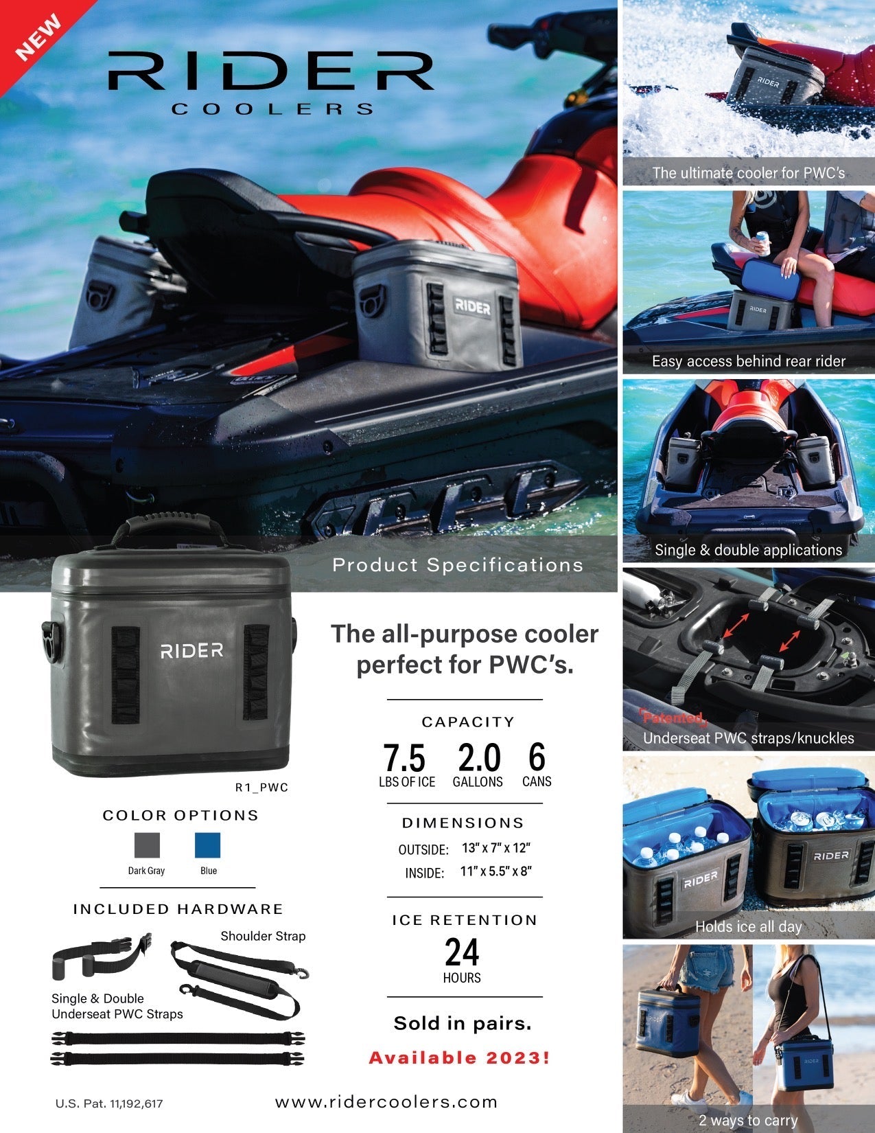 Rider Coolers RC-101 Jet Ski Cooler Set of 2 – Red | 6 Can PWC Saddle Bag Cooler