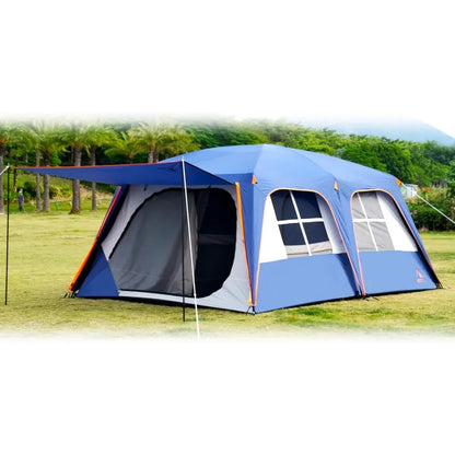 Extra Large 12-Person Family Cabin Tent with Awning | 2 Rooms 4 Doors