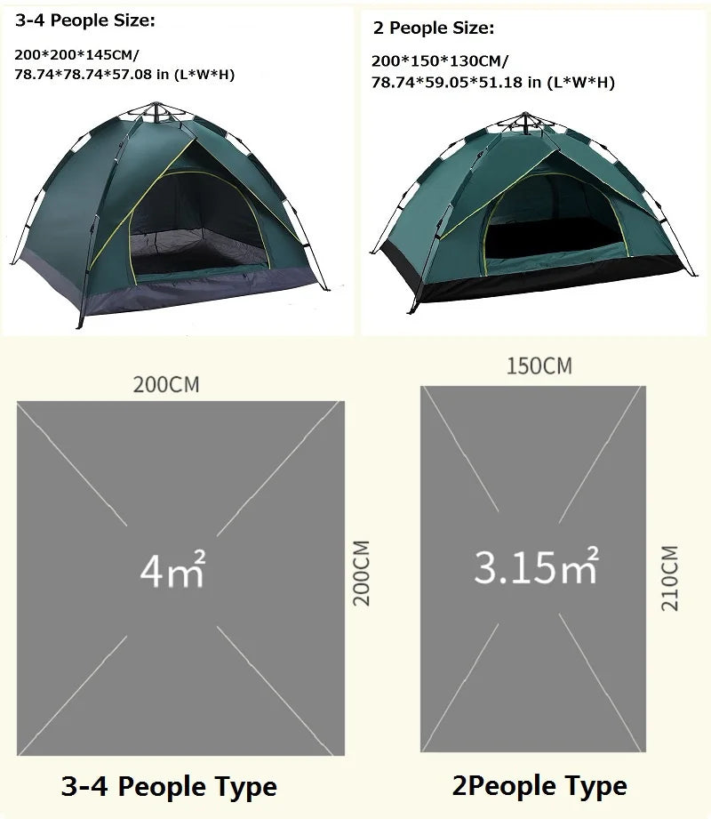 1-4 Person Fully Automatic Camping Tent | Rainproof & Windproof | Quick Setup