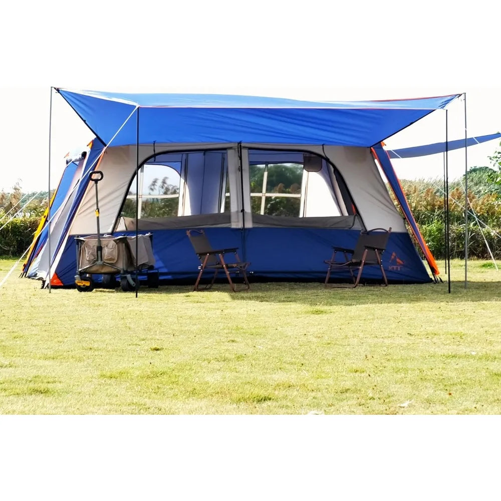 Extra Large 12-Person Family Cabin Tent with Awning | 2 Rooms 4 Doors