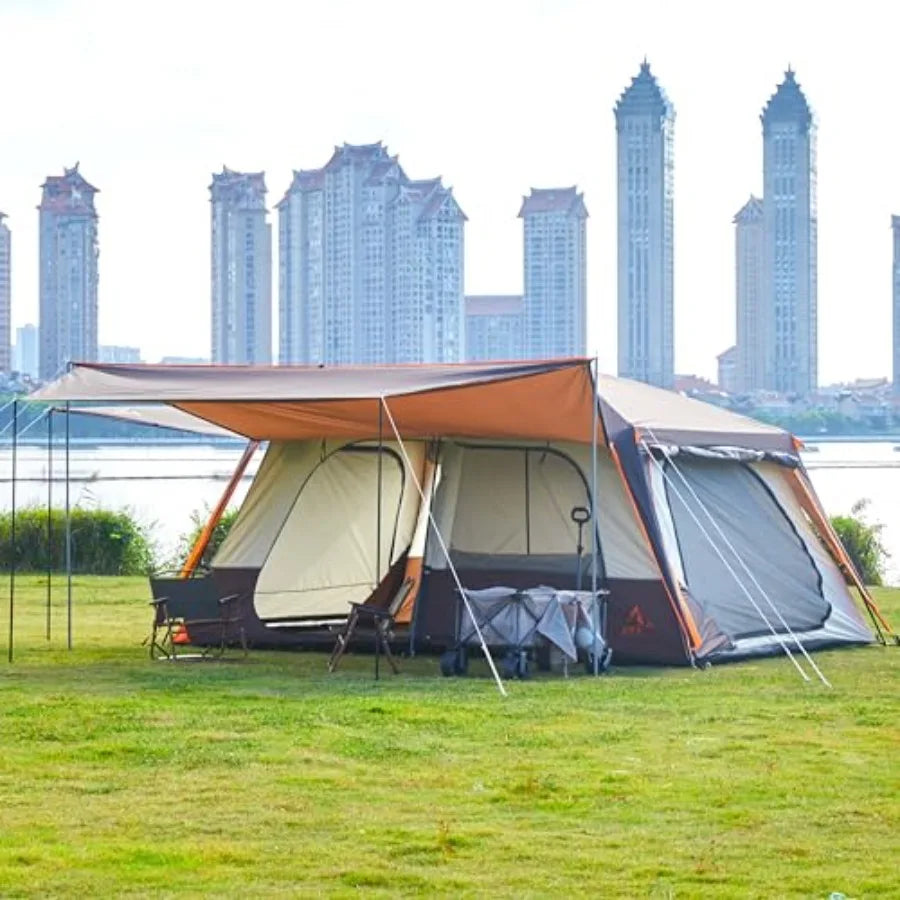 Extra Large 12-Person Family Cabin Tent with Awning | Waterproof & Windproof