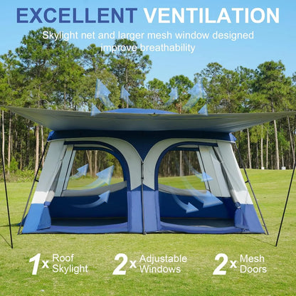 6-8 Person Camping Tent with Extended Vestibule | 2 Room Weather Resistant