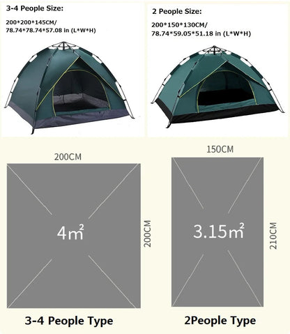 1-4 Person Fully Automatic Camping Tent | Rainproof & Windproof | Quick Setup