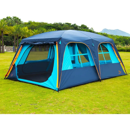Extra Large 12-Person Family Cabin Tent with Awning | 2 Rooms 4 Doors