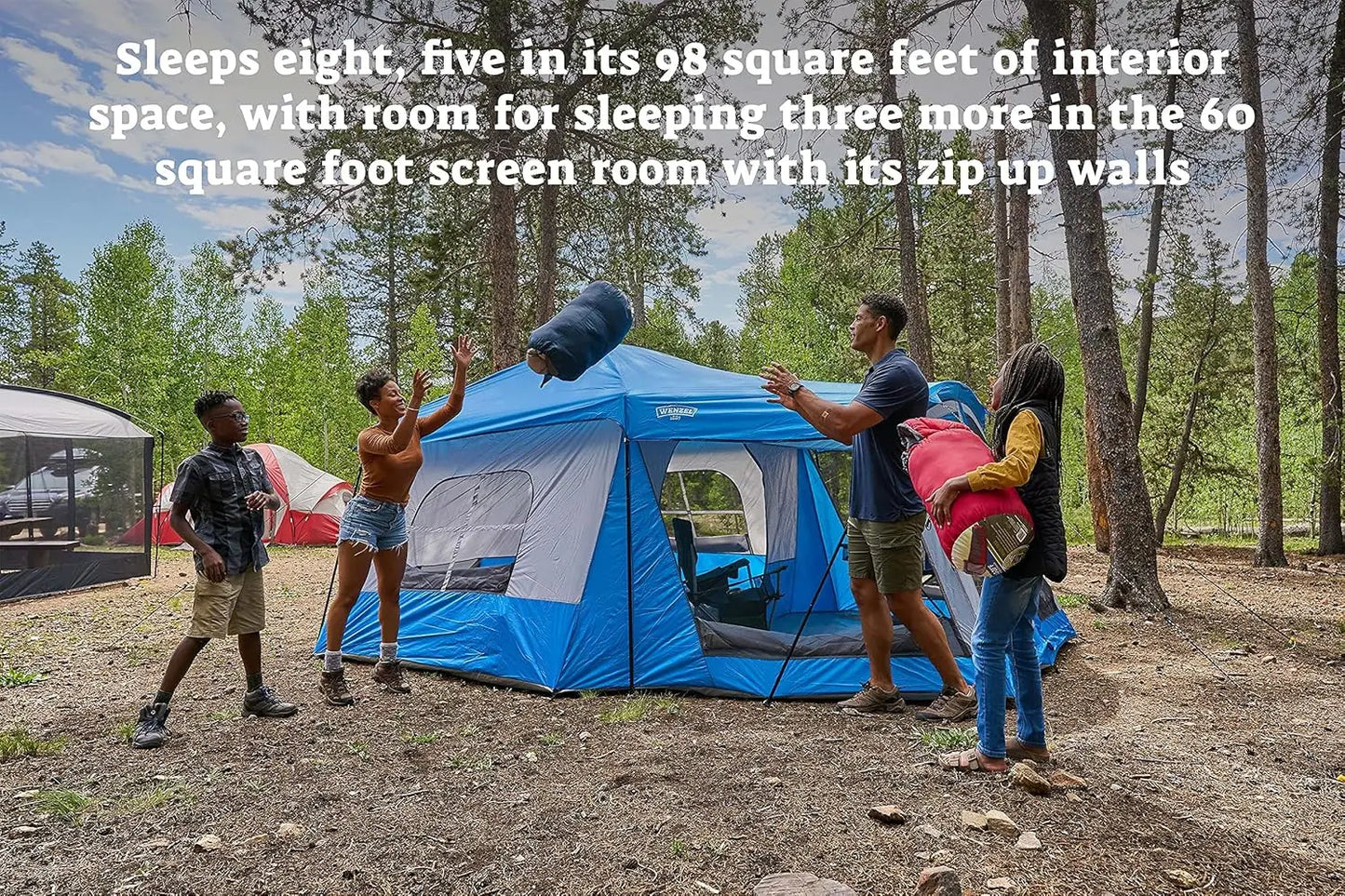 8-Person Water-Resistant Family Camping Tent with Convertible Screen Room