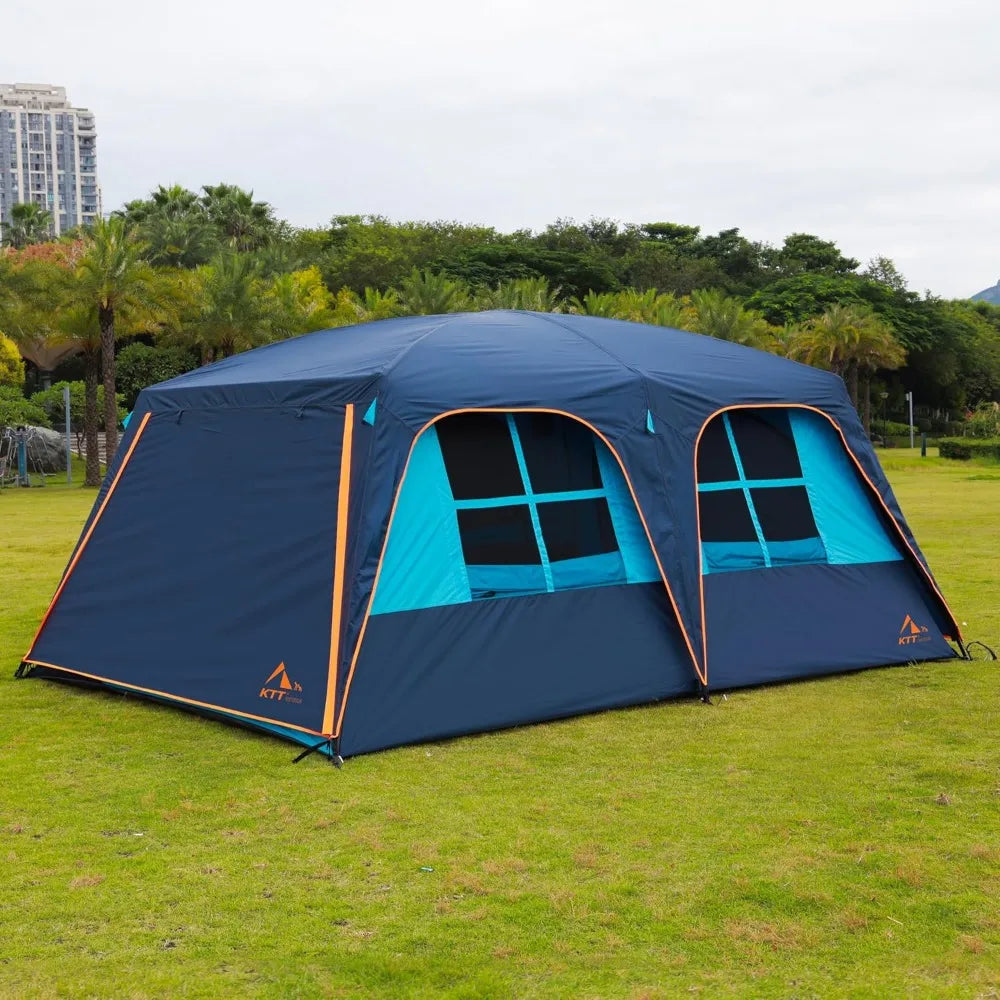 Extra Large 12-Person Family Cabin Tent with Awning | 2 Rooms 4 Doors