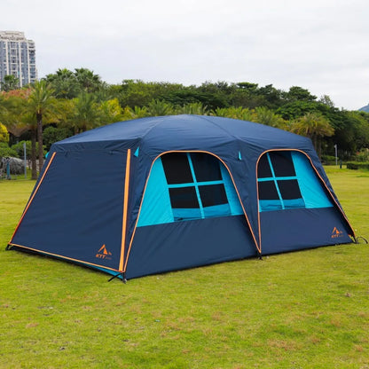 Extra Large 12-Person Family Cabin Tent with Awning | 2 Rooms 4 Doors