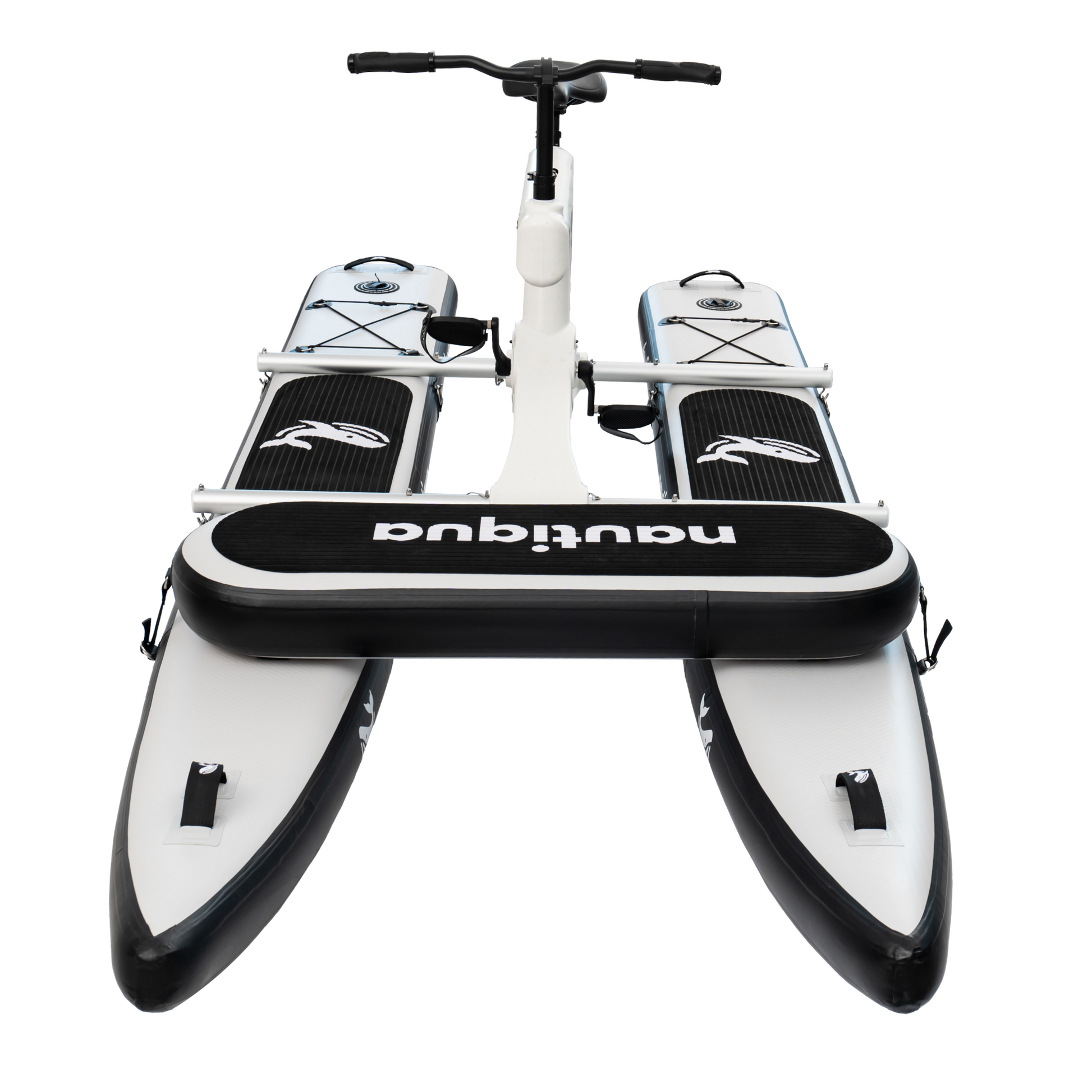 Inflatable watercraft with a scooter on top, featuring the brand 'Nautirun'.