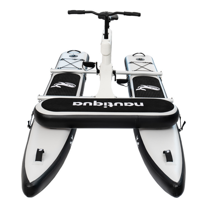 Inflatable watercraft with a scooter on top, featuring the brand 'Nautirun'.
