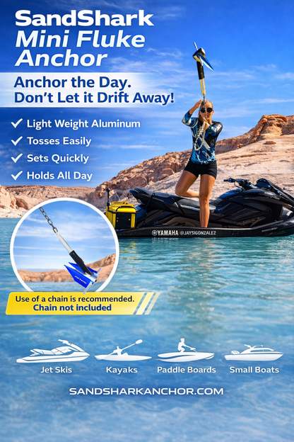 Mini Fluke Anchorâ€“ Compact, Powerful Anchor for Jet Skis, PWCs, Kayak, & Small Boats (Anchor, Line, Case)