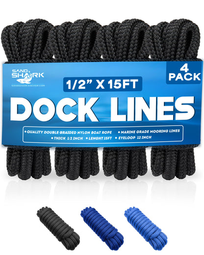 4-Pack Premium Dock Lines â€“ Heavy Duty for Boats, Jet Skis, and Pontoons (1/2"x15')