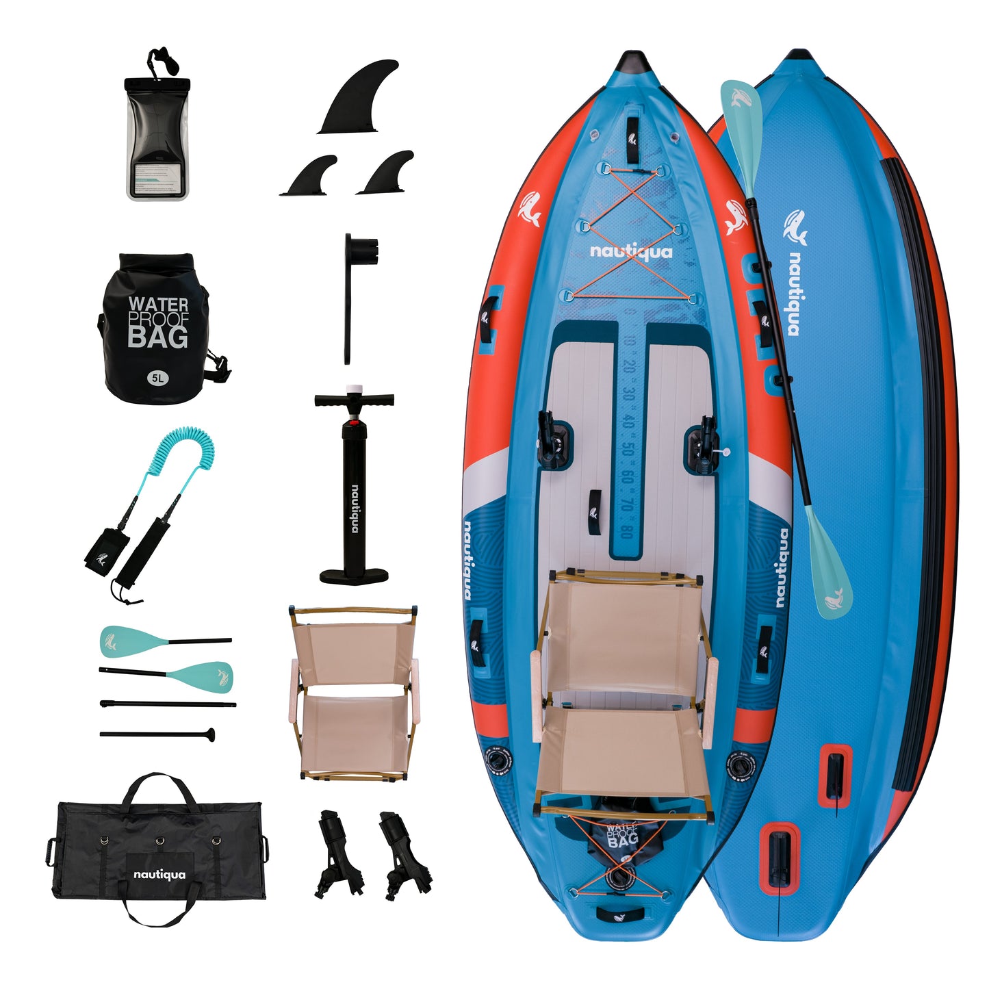 Nautique inflatable kayak with accessories on a white background
