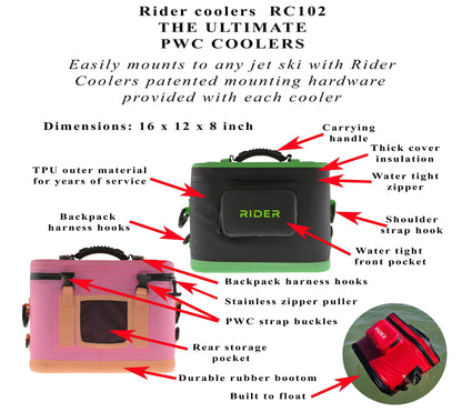 Rider Coolers RC102 Jet Ski Cooler Set of 2 – Pink | 10 Can PWC Saddle Bag Cooler