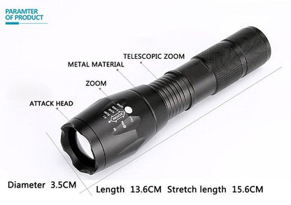 Waterproof Z45 Led Flashlight Ultra Bright Waterproof MINI Torch T6/L2/V6 zoomable 5 Modes 18650 rechargeable Battery for camping tactica Led Mini Water-Resistant Torch Light For Indoor & Outdoor Camping Hiking Accessories Gear