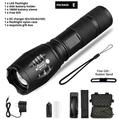 Waterproof Z45 Led Flashlight Ultra Bright Waterproof MINI Torch T6/L2/V6 zoomable 5 Modes 18650 rechargeable Battery for camping tactica Led Mini Water-Resistant Torch Light For Indoor & Outdoor Camping Hiking Accessories Gear
